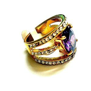 18K Gold Plated Wide 3 Bands Ring w. Austrian Crystals